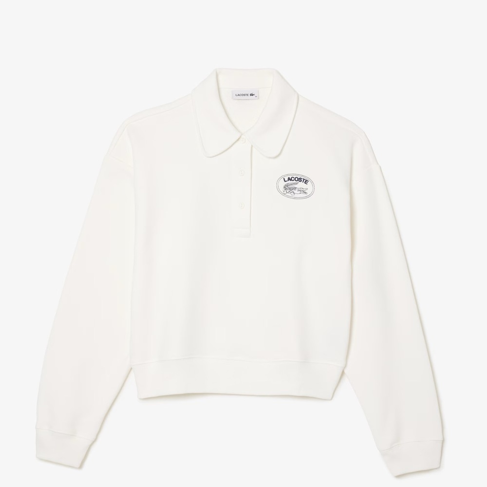 Women's Relaxed Fit Embroidered Polo Sweatshirt 6 white